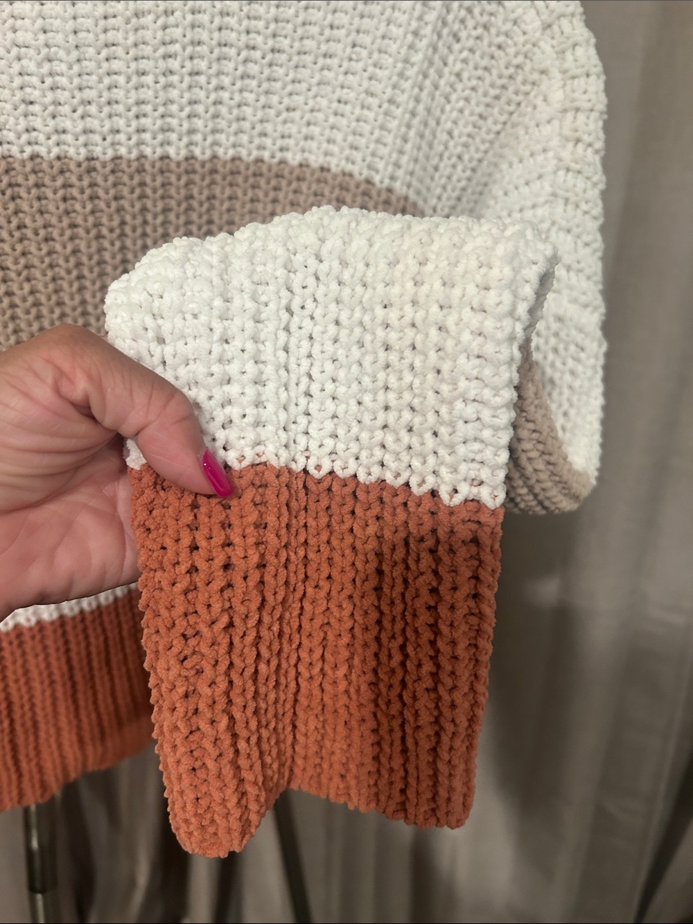 moon & madison Cropped Striped Crewneck Sweater in Cream, Beige & Rust - Picture 6 of 7